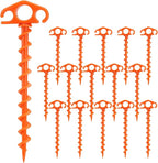 Tent Stakes Ground Anchors Screw in, 16 Pack Sand Stakes for Beach 9.4 Inch Heavy Duty Spiral Tent Pegs for Camping, Party, Hiking, Outdoor Decoration (16, Orange)