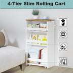 MARTY Rolling Storage Cart 7.9" W, 4-Tier Kitchen Cart with Wheels Handle, Slim Storage Cart Mobile Shelving Utility Carts for Bathroom Laundry Room Organization Narrow Places (White)