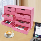 4-piece Drawer Cabinet, Organizer Sorter Container Keeper Unit Storage Box Stackable Chest Divider Shelf System with 10 Drawers & 4 Stackable Units for Home Office Study Room Dorm Bedroom(Pink)