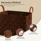 boldmonkey Laundry Basket 16.5 " x13 x13 , Large Rectangular Felt Fabric Blanket Basket with Leather Handle, Dirt Clothes Laundry Hamper for Babies, Dogs and Living Room-Brown