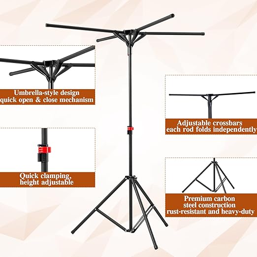 Shimeyao Metal Shopping Bag Rack 51-71 Inch Adjustable Height Heavy Duty Bag Display Stand Holder for Vendors with 4 Foldable Arms for Malls, Boutique, Trade Show, Craft Fairs(Black)