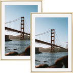 Frametory, 13x19 Metal Picture Frame with Mat for 11x17 Picture & Real Glass, Aluminum Photo Frame Collection (Gold, 2 Pack)