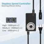240mm Adjustable Computer PC Vent Fan 3-12V Speed Controller for Chicken Coop Rack Space Window Wall Cabinet Server Mining Rig Exhaust Cooling