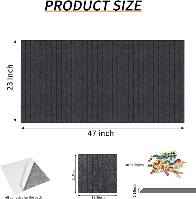 Large Felt Bulletin Board 23x47 Inch, 8pcs Peel and Stick Felt Wall Tiles Modern Push Pin Board for Wall Organization