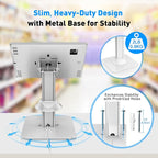 AboveTEK Anti-Theft iPad Kiosk Stand, POS iPad Security Stands, Aluminum Locking Tablet Stand with Heavy Duty Base, 360° Swivel & 75° Tilt, Retail Desk Mount for Business & Commercial Use (White)