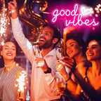 Good Vibes Neon Sign for Wall Decor Neon Lights Sign, 16"x8" Heart and Good Vibes LED Signs for Bedroom Wall, USB Operated Pink Goodvibes LED Neon Lights Signs for Game Room Christmas Decor