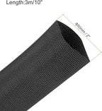 MECCANIXITY Braided Cable Sleeves Heat Shrinkable Fabric Sleeving, 2" 10ft Black 2:1 Ratio Heat Shrinkable Cord Protector for Harness Cable, Network Cable Protection, Cable Management