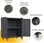 Metal Storage Cabinet with Wheels, Lockable Rolling Tool Chest with Adjustable Shelf & Handle & 2-Doors, Mobile Steel Locker for Garage, Home, Office, Warehouse, Assembly Required, Black
