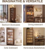 Solid Wood Bookcase 5 Tier Bookshelves with Tempered Glass Flip-Up Doors 72Hx13.7Dx32W" Brown Finish Cube Storage Organizer, Bookshelf Versatile Pantry Cabinet with Storage for Kitchen Home Office