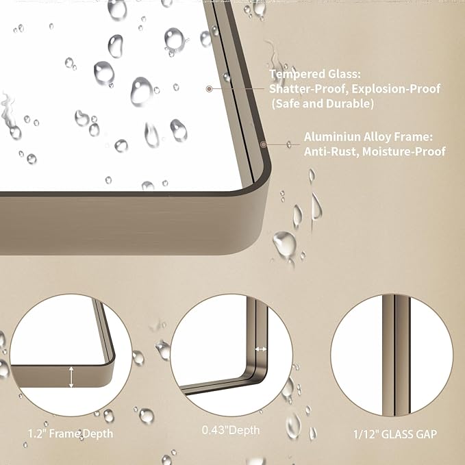 LOAAO 20”X30” Bronze Bathroom Mirrors for Vanity, Rounded Rectangle Brushed Bronze Metal Frame Mirror, Anti-Rust, Hangs Horizontally or Vertically