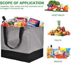 3 Pack Canvas Reusable Grocery Bags Heavy Duty, 8.3 gal Foldable Large Tote Bag with Handles, Holds 60 lbs Canvas Shopping Bags & Washable Eco-friendly Bags with 5 Pockets, Grey+Black
