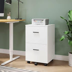 Panana 2 Drawer Wooden Mobile File Cabinet, Rolling Filing Cabinet with Wheels, Under Desk Storage Organizer for Letter/A4 Sized Files Home Office (WHITEE)