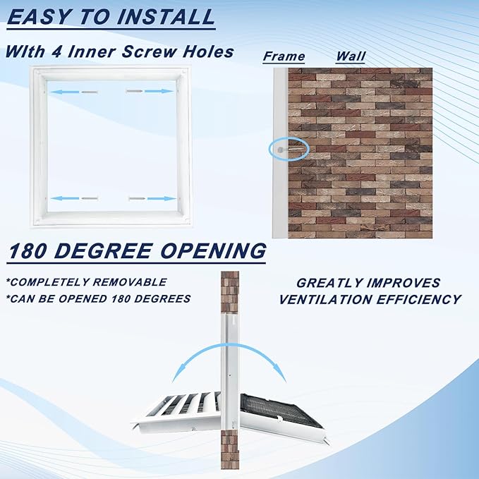 20"*20" Gable Vent,Aluminum Alloy Wall Vent Shed Vents,with Removable Strainer and 180 Degree Opening Angle.Ideal for Attic,Shed,Garage,Play House,Coop.[Inside Dimensions:17.7"w X 17.7"h]-White 1 Pack