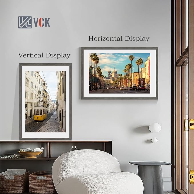 VCK 24x36 Poster Frame 5 Pack - Grey, High-End Wood Picture Frames with Polished Plexiglass, Display 20x30 Photo with Mat or 24x36 without Mat, Art Gallery-Quality, Wall Hanging, Grey