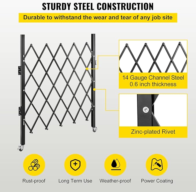 VEVOR Single Folding Security Gate, 51.57" H x 42" W Folding Door Gate, Steel Accordion Security Gate, Flexible Expanding Security Gate, 360° Rolling Barricade Gate, Scissor Gate or Door with Padlock
