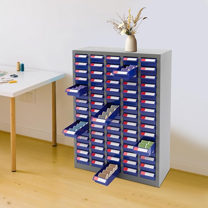 Drawer Storage Cabinet | Storage Cabinet Part Organization Shelves | Bolt and Nut Tool Storage Steel Cabinet | Hardware Organizer and Storage Organization | with Dividers and Labels (Blue)