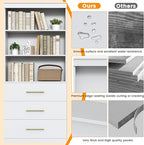 Winkalon 71" Tall White Bookshelf with Drawers, Bookcase and Bookshelf with 3-Tier Open Shelves, Tall Bookcase Tall Storage Cabinet for Home Office Living Room, 15.8" D x 31.5" W x 71" H