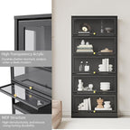 Display Cabinet with Acrylic Glass Doors,5-Tiers Curio Cabinet with LED Lighting for Collectibles, Collectibles Toy Organizers Rack & Display Shelf Display Case Storage Cabinet, Black