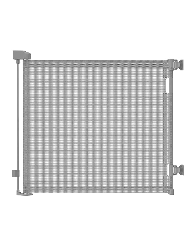 Retractable Baby Gate for Doorways and Stairs, Mesh Safety Gate for Pet, Indoor & Outdoor Use, One-Hand Operation, Easy Installation, 33.6" Tall, Expands to 55" Wide（Grey,33.6"x55"