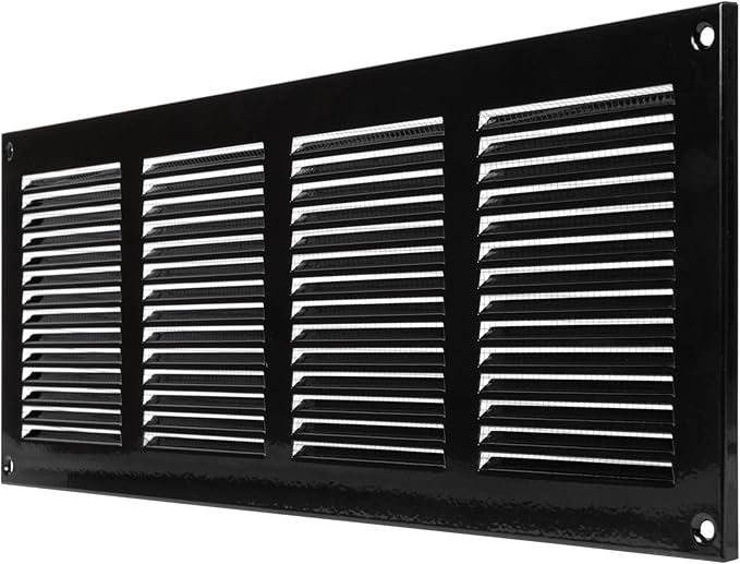 Repa Market Air Vent Cover 16x6 Inch (Outer Dimensions) Black Galvanized Steel Louvered Grill Cover with Mesh Screen/Wall or Ceiling Vent/HVAC Register for Indoor and Outdoor Ventilation