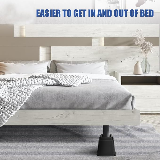 Bed Riser/Furniture Lift Bed/Bed risers/Furniture Lifter/Table risers/Frame Risers Create Under Bed Storage Heavy Duty for Furniture Height Adjustment (Black 4 Pack, 5 Inch)