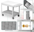 Heavy Duty Utility Rolling Tool Cart, 1000 lbs Capacity Flat Top Plastic Rolling Carts with 360°Swivel Wheels, 46 x 25 Inch Service Cart, 2 Shelf Work Cart for Warehouse,Garage, Cleaning. Grey
