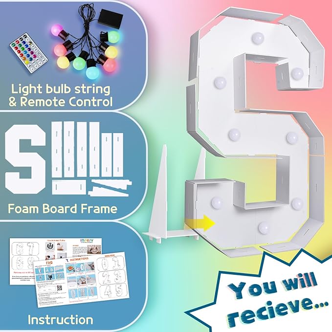 imprsv 3FT Colorful Marquee Letters S, 18 Colors Large Light up Letters Alphabet Sign with Remote, Big Marry Me Sign, Birthday Party Decorations Anniversary Wedding Decoration