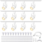 White Track Lighting Heads Kits, Dimmable 12-Light GU10 LED Track Lights Extended 14.76Ft H Type Track Rails 10W 6000K Natural Light Ceiling Spotlight Fixture with Replaceable GU10 LED Bulbs