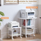 Lerliuo White 3 Tier Printer Stand with Storage, Printer Table for Home Office, Wooden Rolling Printer Cart Shelf with Lockable Wheels fit Fax Machine, Scanner
