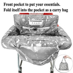 2-in-1 Shopping Cart and High Chair Cover for Baby, Padded Cover, Fold'n Roll Style, Portable with Carry Bag (Gray Seaworld)
