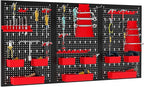 Goplus Pegboard Wall Organizer, 9-Bin Parts Rack Organizer w/Hammer Racks, Tool Holders & Hooks, Heavy-Duty Utility Tool Storage Board w/Accessories for Garage, Workshop, Craft Room