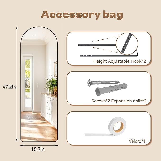 Hasipu Door Mirror Full Length, 51.1 x 15.7 Inch Full Body Wall Mirror Over The Door Hanging Mirror for Bedroom, Living Room, Cloakroom (Black)