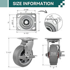 6'' × 2'' Caster Wheels, Heavy Duty Industrial Casters Set of 4 Rubber Wheels, Load 3600lbs Capacity, Swivel Caster for Cart Dolly Toolbox (2 Brake & 2 Rigid)