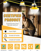 100FT Construction String Light 130W 16000Lm, 5000K Industrial Grade LED String Work lights, IP65 Waterproof Temporary Lighting for Construction Sites, Renovation, Mine Cave, Job Site, Walkways