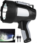 LBE Rechargeable Spotlight Outdoor, 90,000 Lumens Led Spotlight Flashlight with Cob Light and Foldable Tripod, 6 Modes Waterproof Handheld Spot Light for Outdoor Marine Boating Hµnting