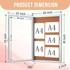 Enclosed Cork Bulletin Board 36"x24" Outdoor Weatherproof Cork Noticeboard with Locking Door Wall-Mounted Silver Aluminium Frame for Home, School, Office, Community, Hospital