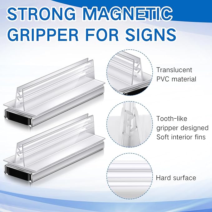 Thyle 48 Pack Magnetic Sign Holder Grip Holder, Powerful Magnet, 3" Length, 1" Width, 1" Total Height for Retail Wall Display Store Vendor Event Warehouse and Shop Supplies, Clear