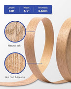 Red Oak Edge Banding 3/4 inch x 50 ft Real Wood Veneer Plywood Edge Banding Iron-on Pre-glued Veneer Edging Tape for Cabinet Repairs Furniture Restoration