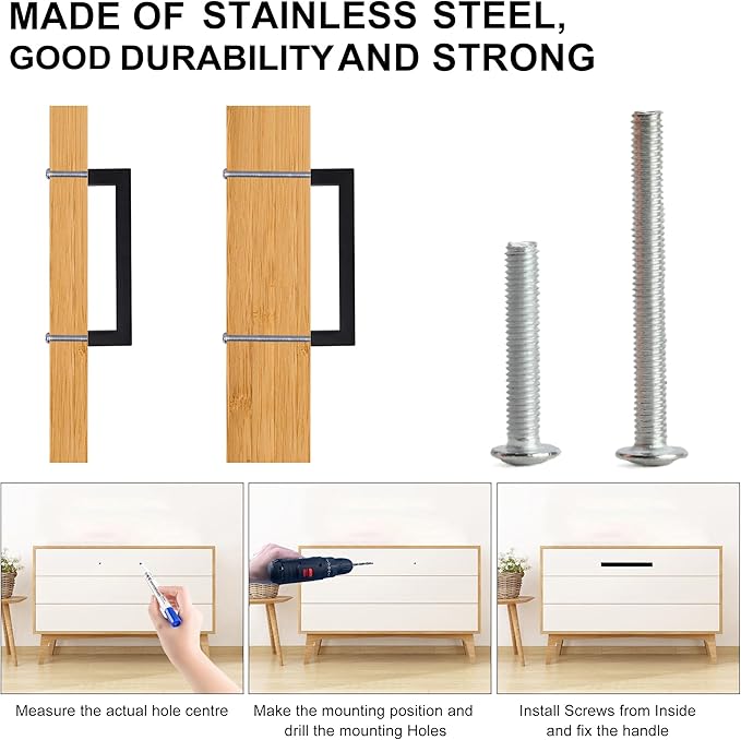 Cabinet Pulls Matte Black Cabinet Handles Square Drawer Pulls, 40 Pack 3-3/4 Inch Stainless Steel Kitchen Door Cupboard Cabinet Handles, Drawer Hardware Handles, 96mm Hole Centers
