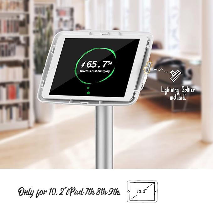 Tablet Kiosk Floor Stand Adjustable - Compatible with 10.2" iPad 7 8 9th, 120 Degree Rotate Lockable Tablet Enclosure+Aluminum Pole+Metal Base