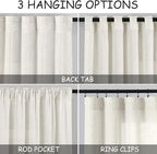 Nanspring 30 Inch Long Cream Curtains for Kitchen Linen Blend Semi Sheer Back Tab and Rod Pocket Light Filtering for Bathroom Small Window Curtain 25 x 30 Inch,2 Panels