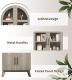 71" Modern Fluted Display Cabinet with Glass Door, Arched Curio Cabinet with Adjustable Shelf, Bookcase for Collectibles Books, Storage Cabinet for Living Room, Dining Room, Grey