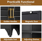 Kitchen Pantry Cabinet, 75" H Metal Storage Cabinet with Doors and Shelves, 4 Standing Feet, Cupboard for Kitchen, Dining, Living Room, 16" D x 32" W x 75" H, Black, Assembly Required