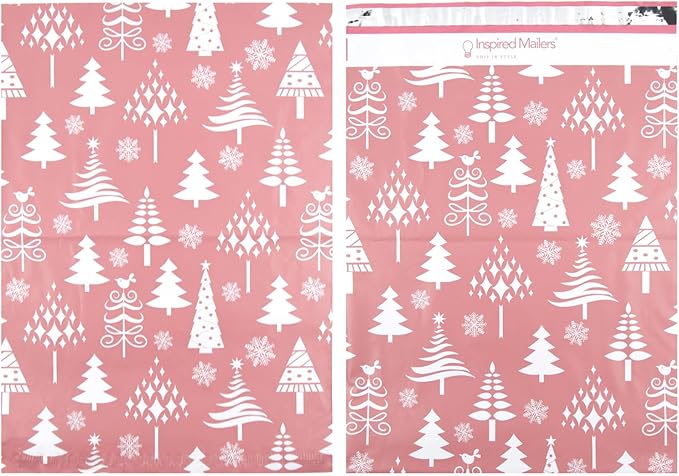 Inspired Mailers - Christmas Poly Mailers 14.5x19 Holiday Variety Pack of 30-10 each: Trees & Snowflakes, Rose Gold Trees, Gold Snowflake Baubles (14.5x19, 30 Pack)