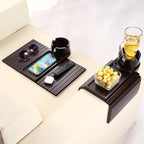 Couch Cup Holder Tray, 15.75" Bamboo Cup Holder for Couch, 3 in 1 Foldable Arm Chair Clip on Side Tray Table for Remote Snack Table on Armrest