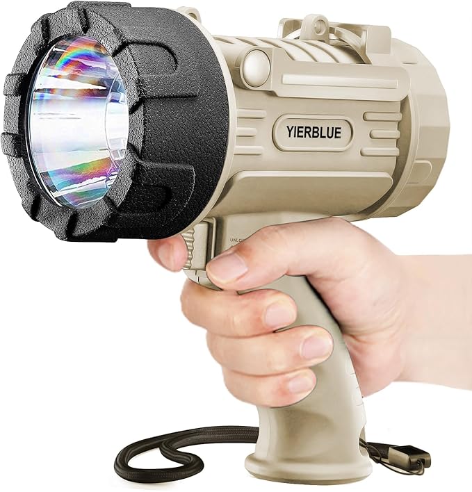 YIERBLUE Rechargeable Spotlight Flashlight with 1000000 High Lumen LED, IP67 Waterproof Long Running Spot Light searchlight, Impact Resistant Handheld Spotlight with Foldable Stand and Red Lens