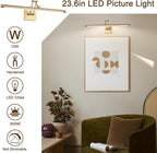 Brass Picture Light for Painting LED Gold Art Light Hard-Wired Picture Frame Lights 24 Inch Gallery Wall Light Modern Painting Lamps with Adjustable Swing Arm Display Lamp for Wall Artwork Warm White
