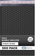 Black Small Bubble Mailers 4x8 Inch #000 | Thick Padded Poly Bubble Mailer Envelopes | 500 Pack Bulk | Trading Card Sports Card Shipping