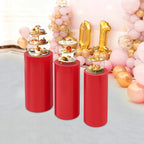 OUKANING 3 PCS Metal Display Pedestal Stands, Cylinder Red Display Stands Pillars, Decoration Cube Sculpture Display Column for Wedding Party Baby Shower Birthday, H27.56'', 26'', 23.62''