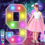 imprsv 4FT Colorful Marquee Numbers,18 Colors with Remote, Light Up Numbers 9 for 9th 90th Birthday Decorations Anniversary Party Decor, Pre-Cut Foam Board Kit, Mosaic Sign for Balloon